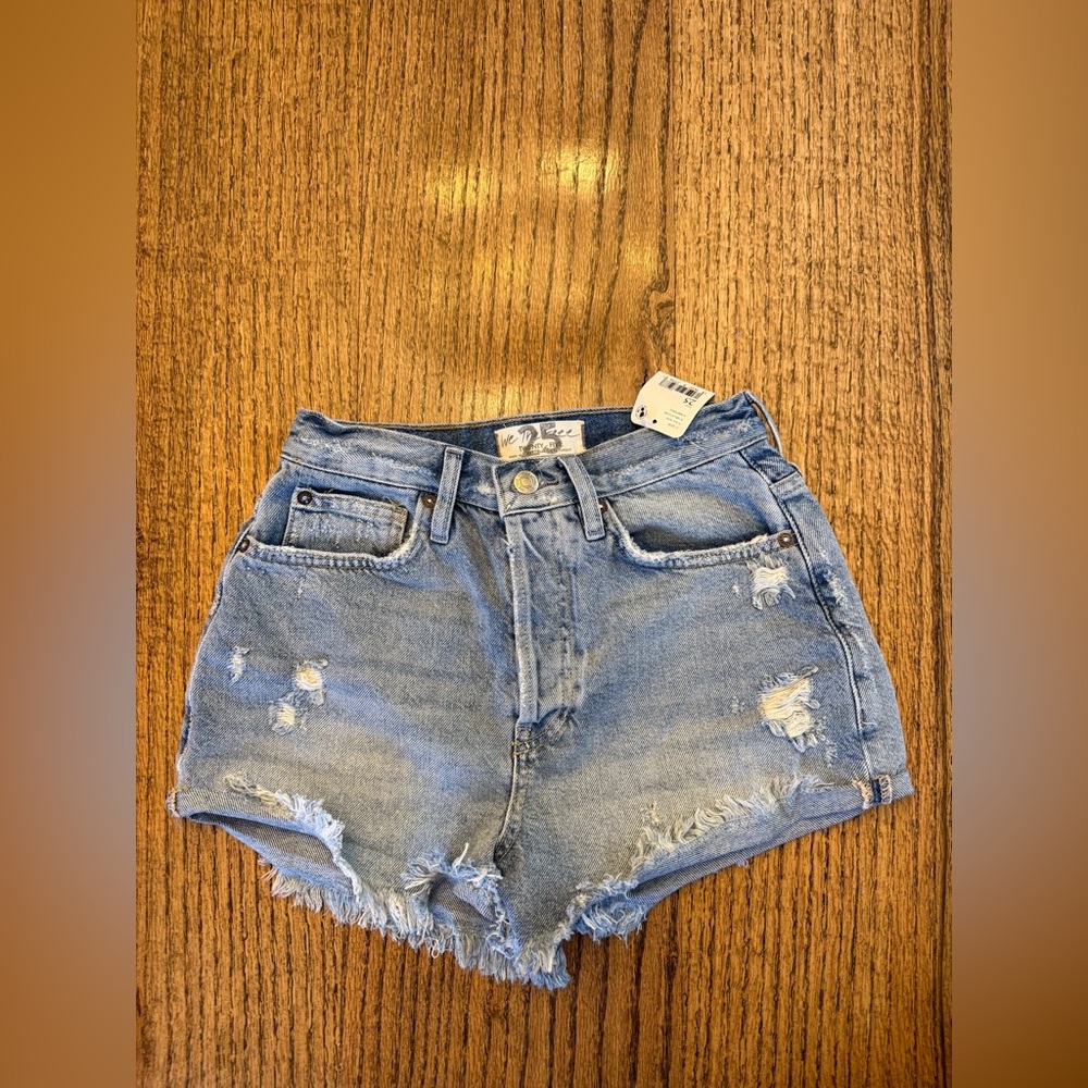 We The Free Light Blue Distressed Jean Shorts